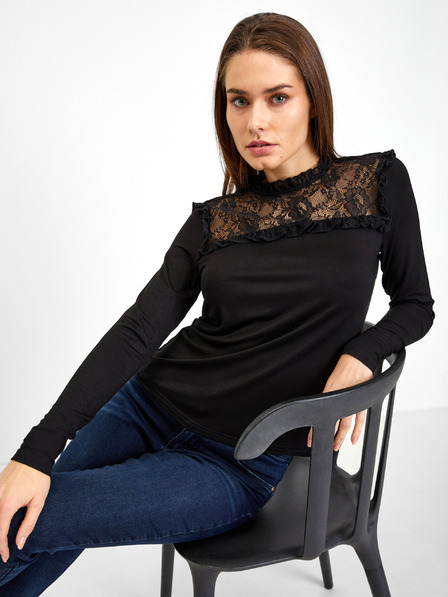 Orsay Tricou de damă negru cu detaliu din dantelă ORSAY