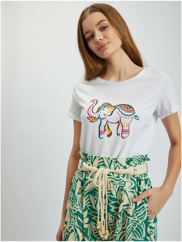 Orsay Pantaloni scurți de damă verde crem cu model cu amestec de in ORSAY