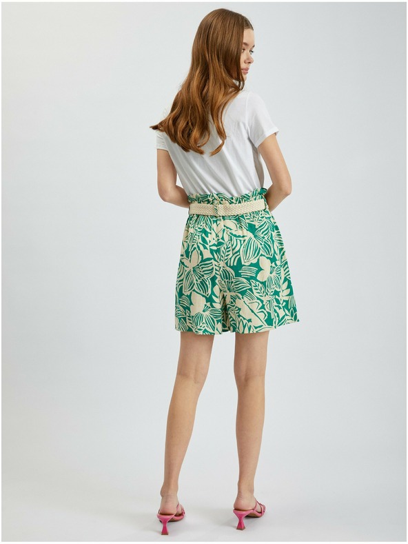 Orsay Pantaloni scurți de damă verde crem cu model cu amestec de in ORSAY