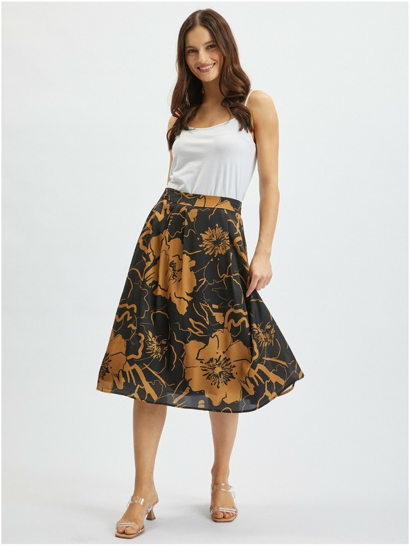 Orsay Fustă de damă din satin floral maro-negru ORSAY
