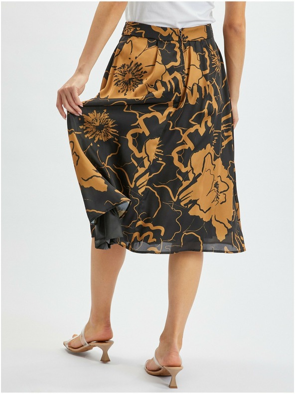Orsay Fustă de damă din satin floral maro-negru ORSAY