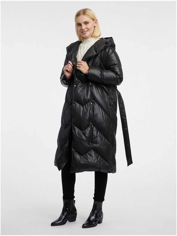 Orsay Geacă lungă matlasată neagră pentru femei ORSAY