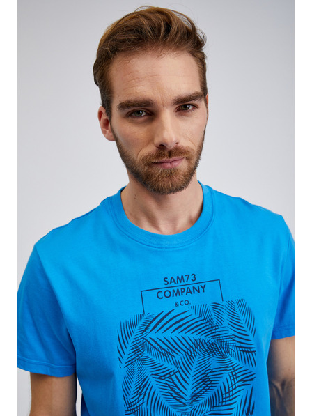Sam 73 Tricou bărbătesc albastru din bumbac cu imprimeu SAM73 Almandit