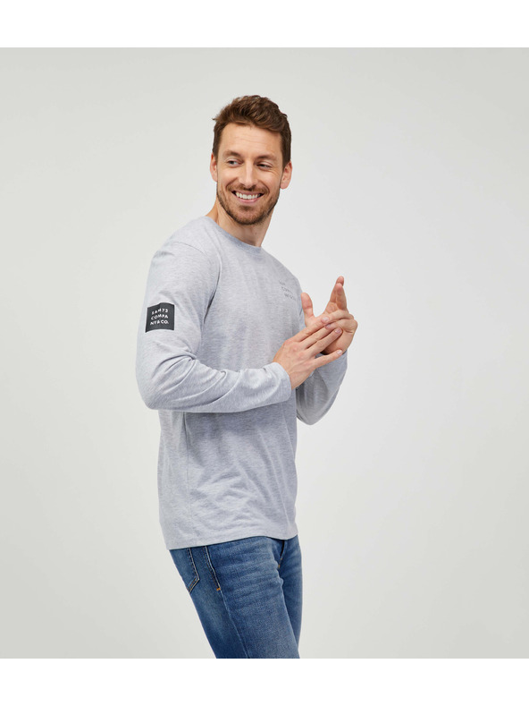 Sam 73 Tricou bărbătesc gri deschis cu dungi Sam 73