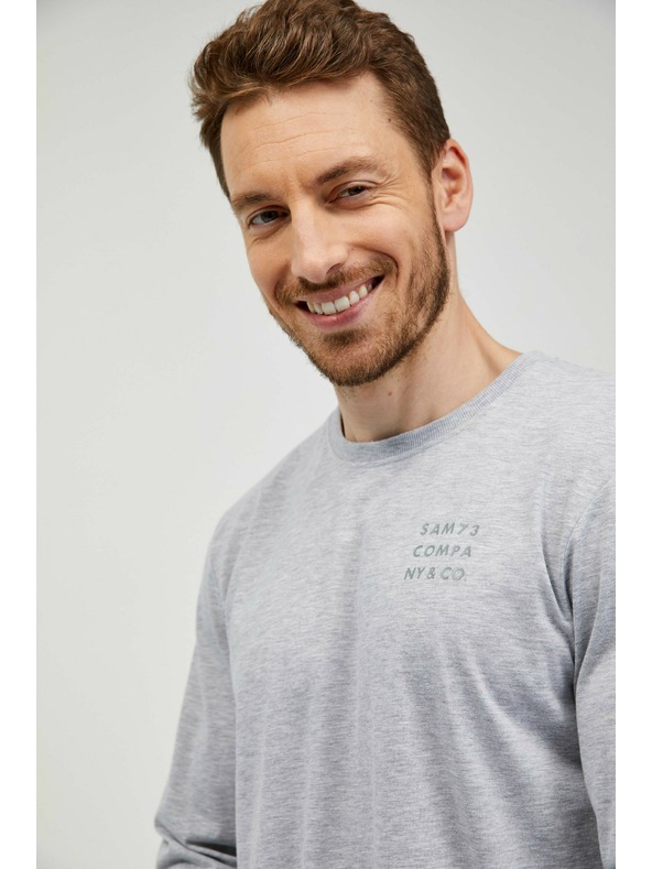 Sam 73 Tricou bărbătesc gri deschis cu dungi Sam 73