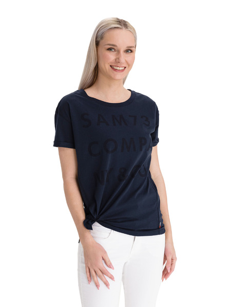 Sam 73 Tricou lejer pentru femei albastru închis cu imprimeu SAM 73