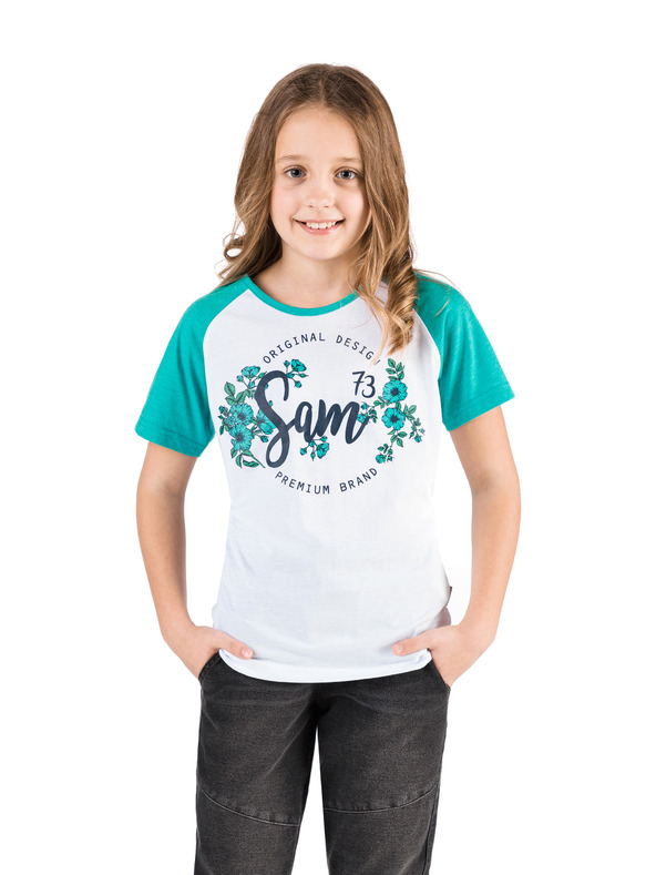 Sam 73 Tricou verde și alb pentru fete cu imprimeu SAM 73