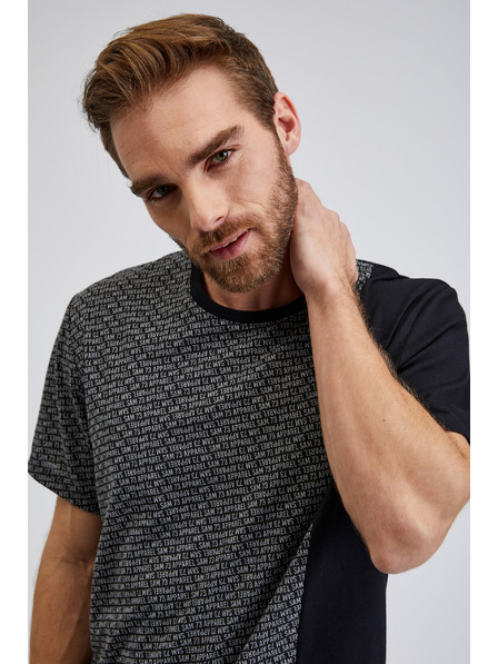Sam 73 Tricou negru cu model pentru bărbați SAM 73 Paul
