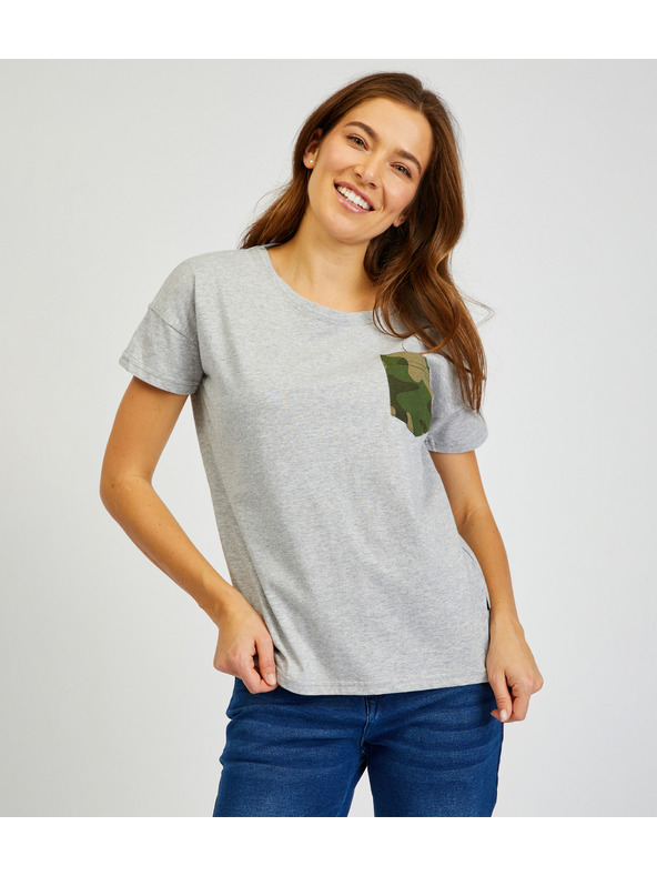 Sam 73 Tricou gri de damă cu buzunar SAM 73 Marie