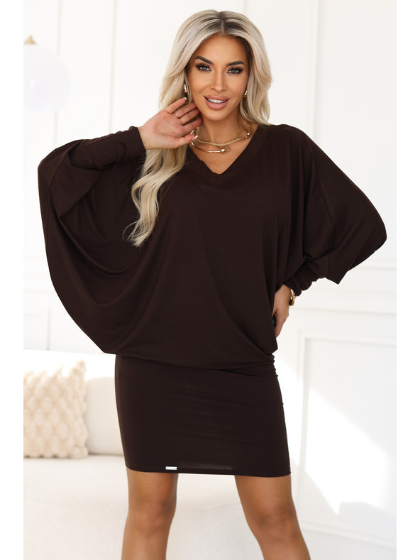 numoco Rochie tip liliac comode cu mânecă lungă - ciocolată