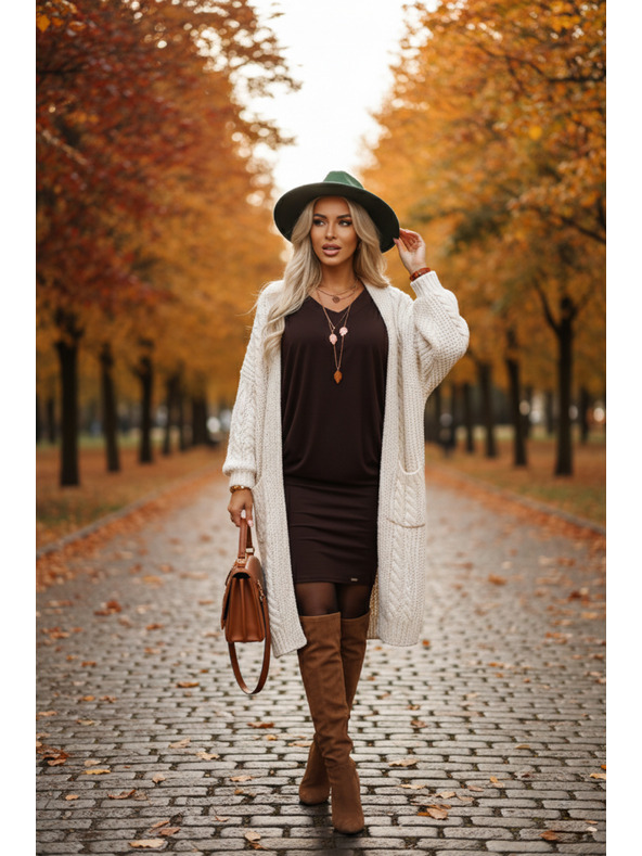 numoco Rochie tip liliac comode cu mânecă lungă - ciocolată