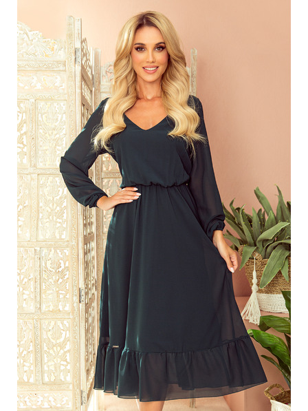 numoco Rochie midi din șifon cu decolteu și guler - verde