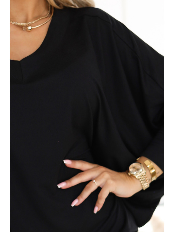 numoco Rochie lejeră tip liliac cu mânecă lungă - neagră