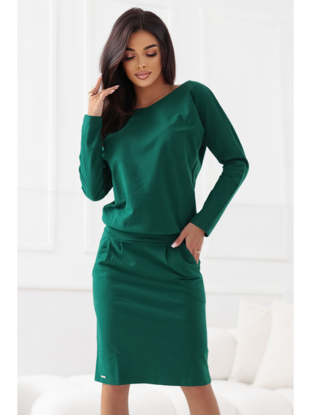 numoco Rochie tip hanorac cu mânecă lungă și buzunare - croială confortabilă cu decolteu în spate - verde