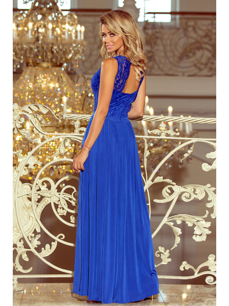 numoco LEA rochie lungă cu decolteu din dantelă - albastre