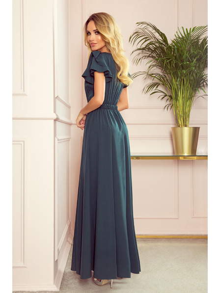 numoco LIDIA rochie lungă cu decolteu și volănașe - verde