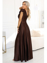 numoco CRYSTAL rochie lungă din satin cu decolteu - ciocolată