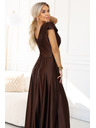 numoco CRYSTAL rochie lungă din satin cu decolteu - ciocolată