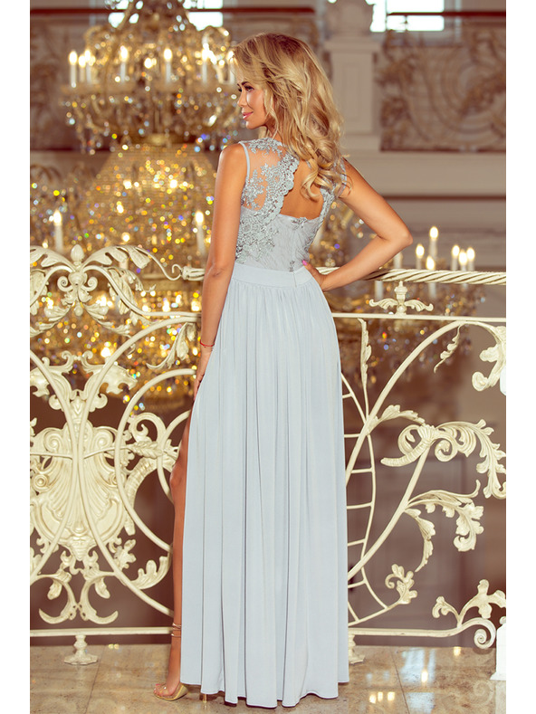 numoco LEA rochie lungă cu decolteu brodat - culoare argintie