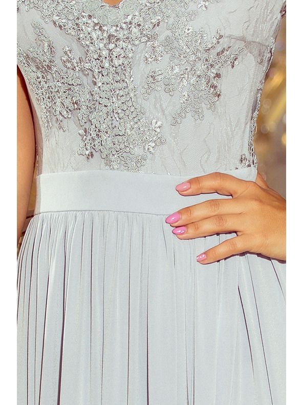 numoco LEA rochie lungă cu decolteu brodat - culoare argintie