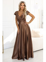 numoco CRYSTAL rochie lungă din satin cu decolteu - mousse de ciocolată