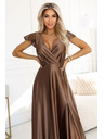 numoco CRYSTAL rochie lungă din satin cu decolteu - mousse de ciocolată