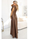 numoco CRYSTAL rochie lungă din satin cu decolteu - mousse de ciocolată