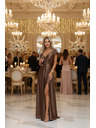 numoco CRYSTAL rochie lungă din satin cu decolteu - mousse de ciocolată