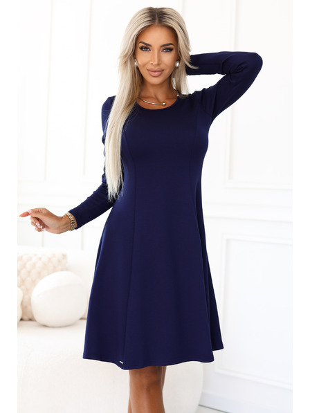 numoco Rochie trapezoidală confortabilă cu mânecă lungă - albastru închis