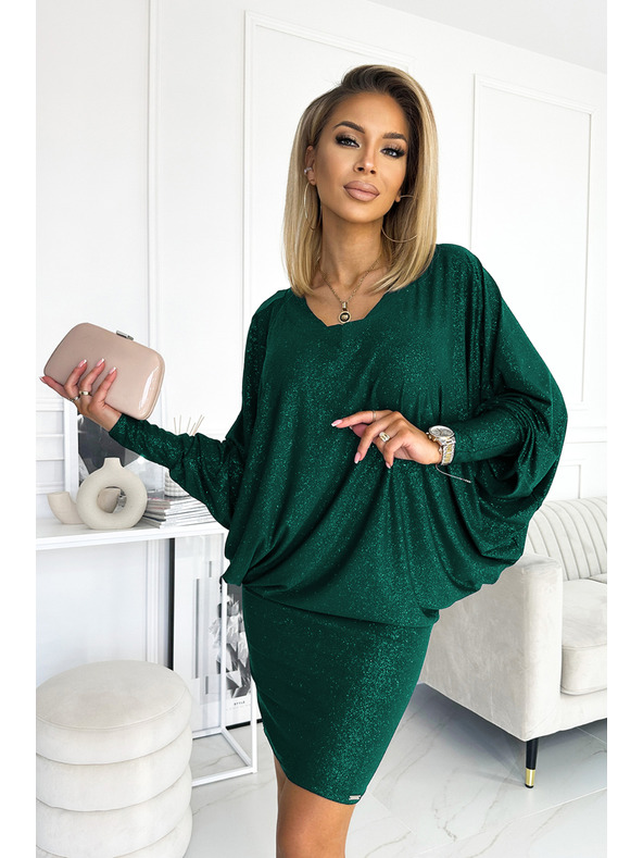 numoco Rochie tip liliac cu decolteu - verde cu sclipici