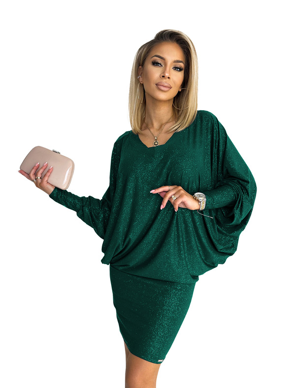 numoco Rochie tip liliac cu decolteu - verde cu sclipici