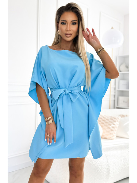 numoco SOFIA Rochie fluture cu centură în talie - culoare albastră