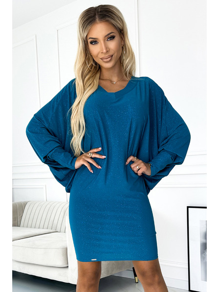 numoco Rochie tip liliac cu decolteu - albastru marin cu sclipici
