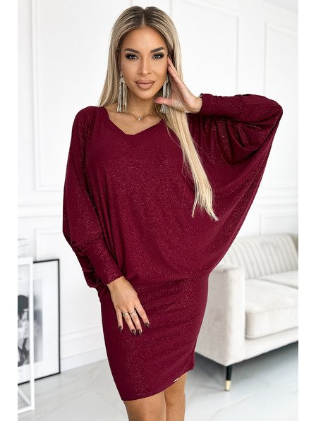 numoco Rochie tip liliac cu decolteu - vișiniu cu sclipici