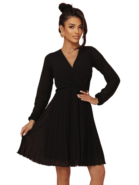 numoco ISABELLE Rochie plisată poloneză cu mânecă lungă și decolteu - negru