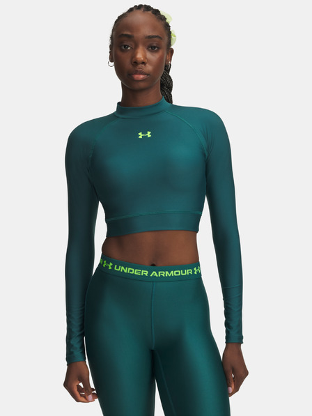 Under Armour Tricou damă Under Armour HeatGear Crop Mock LS-GRN