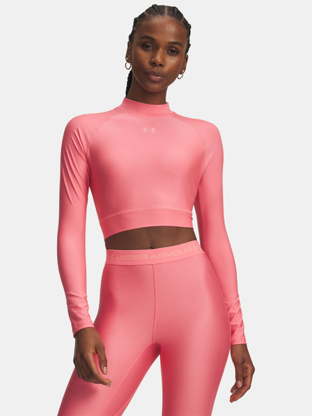 Under Armour Tricou damă Under Armour HeatGear Crop Mock LS-PNK