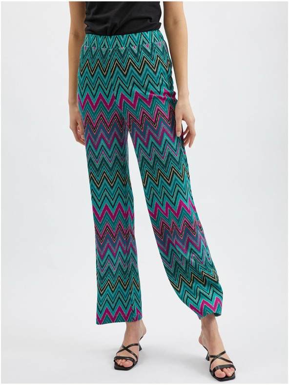 Orsay Pantaloni de damă cu model roz-verde ORSAY