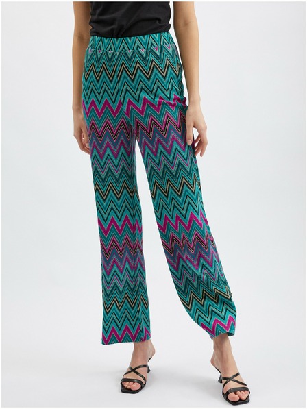 Orsay Pantaloni de damă cu model roz-verde ORSAY
