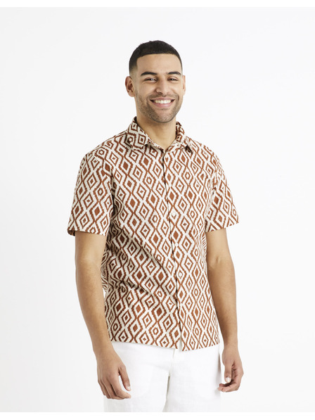 Celio Cămașă cu model pentru bărbați maro și crem Celio Daprint