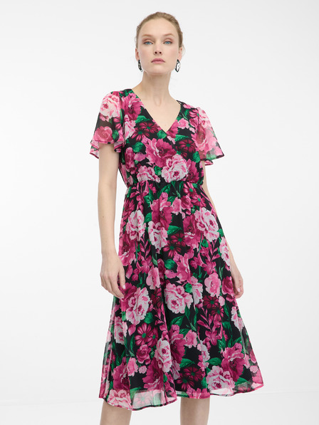 Orsay Rochie florala damă neagră și roz ORSAY