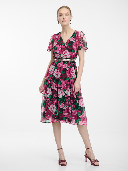 Orsay Rochie florala damă neagră și roz ORSAY