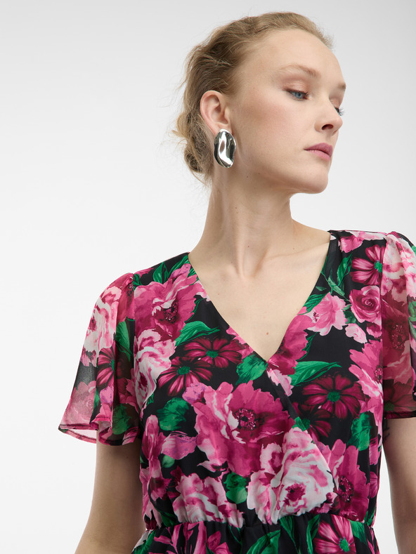 Orsay Rochie florala damă neagră și roz ORSAY