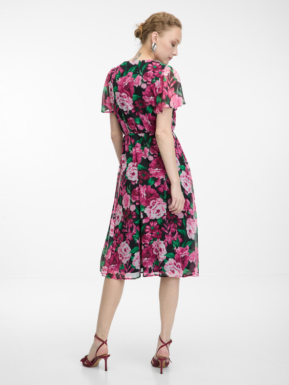 Orsay Rochie florala damă neagră și roz ORSAY