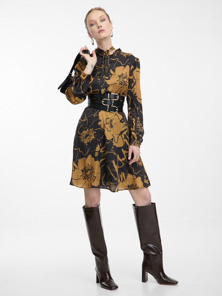 Orsay Rochie de damă din satin floral maro-negru ORSAY