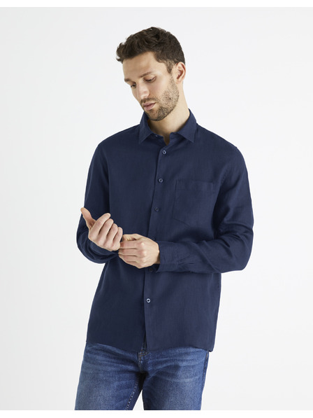 Celio Cămașă din in albastru închis pentru bărbați Celio Baflax