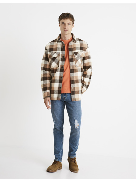 Celio Cămașă în carouri maro pentru bărbați Celio Caochecky