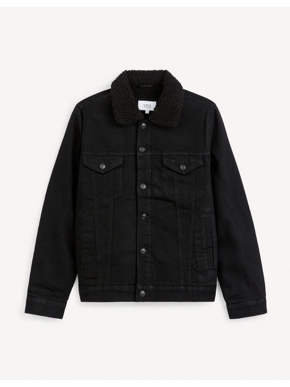 Celio Jachetă bărbătească neagră din denim cu blană Celio Cudensherp