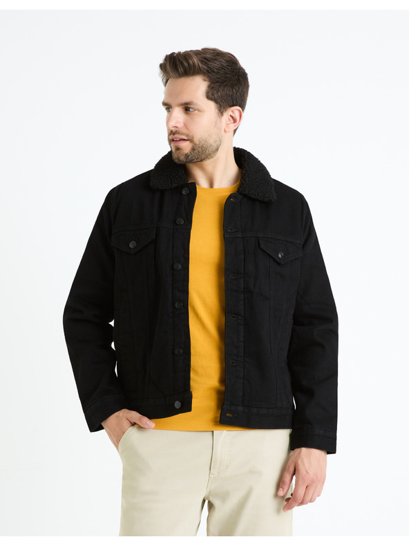 Celio Jachetă bărbătească neagră din denim cu blană Celio Cudensherp
