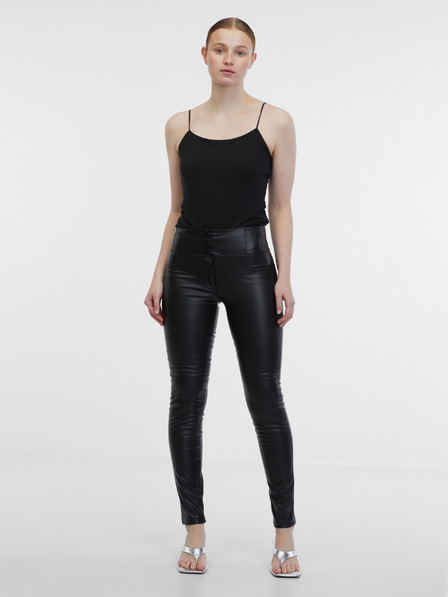 Orsay Pantaloni negri din imitație de piele pentru femei ORSAY